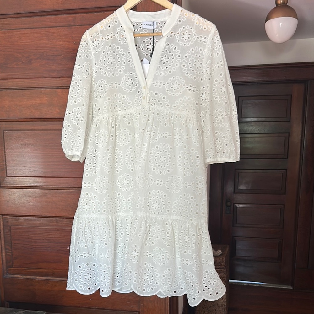 MARELLA Cream Puff Sleeve V-Neck Sundress